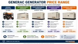 How much is a generac generator price range comparison for portable and standby models