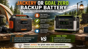 jackery or goal zero backup battery portable power station for camping and outdoor adventures
