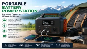 portable battery power station with multiple charging ports for camping and travel