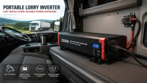 Portable lorry inverter installed securely inside a truck cabin for reliable mobile power