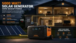 5000 watt solar generator connected to a home during a power outage for emergency backup electricity