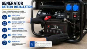 Battery in generator being installed for dependable power generation