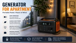 Portable generator for apartment placed on a balcony for emergency backup power.