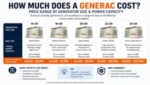 how much does a generac cost across different generator sizes and power capacities