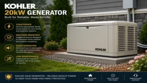 kohler 20kw generator outdoor unit installed on a residential standby power system pad
