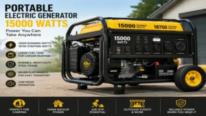 portable electric generator 15000 watts with durable frame and large fuel tank