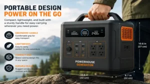 Compact powerhouse generator with portable handle design for easy transport