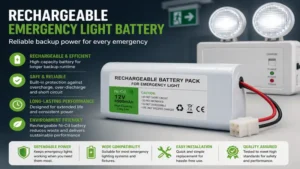 Rechargeable emergency light battery used in portable backup lighting systems