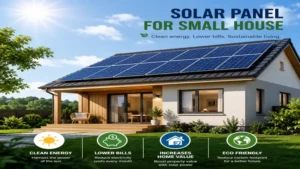 Rooftop solar panel for small house generating clean renewable energy on a sunny day