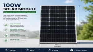 Front view of solar module 100w designed for efficient off-grid solar power systems