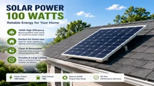 Solar power 100 watts rooftop panel installed on a home roof for renewable electricity generation