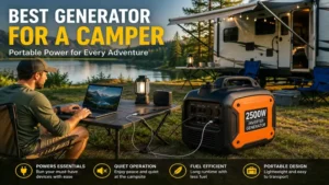 best generator for a camper powering essential camping equipment at an outdoor campsite