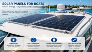 Solar panels for boats mounted securely on a yacht deck for efficient energy generation.