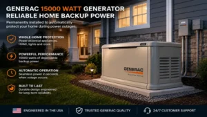 Generac 15000 watt generator installed outside a home for dependable backup electricity.