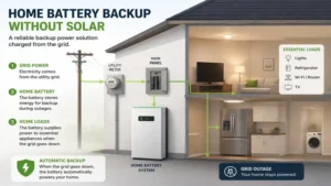 Diagram showing home battery backup without solar connected to a home's electrical panel.