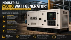 Industrial 25000 watt generator supplying dependable power for commercial and job site applications
