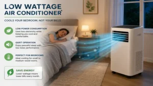 Low wattage air conditioner cooling a comfortable bedroom while using less electricity