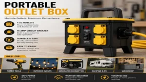 portable outlet box with multiple receptacles for indoor and outdoor power access