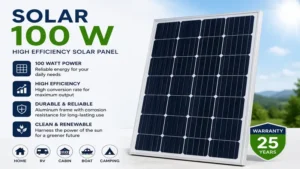 Solar 100 W panel with aluminum frame for residential use