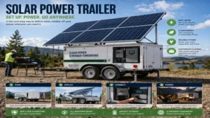 Solar power trailer set up with foldable solar panels for reliable off-grid electricity