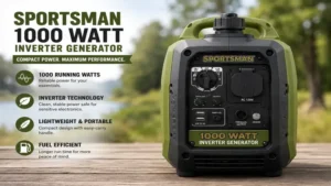 Front view of sportsman 1000 watt inverter generator with compact design and inverter technology