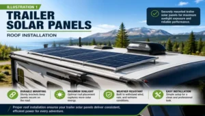 trailer solar panels mounted securely on the roof of a travel trailer for efficient solar energy collection.