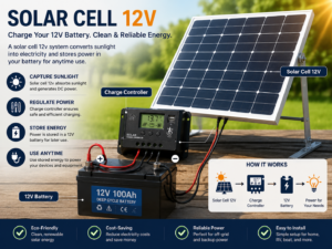 solar cell 12v connected to a battery charging system for reliable energy storage
