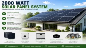2000 watt solar panel system with multiple panels arranged for residential solar power