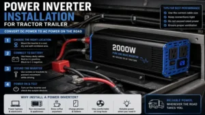Professional installation of a power inverter for tractor trailer connected to the truck battery system.