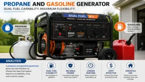 propane and gasoline generator with dual fuel capability for flexible power generation