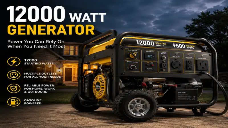 12000 watt generator providing reliable backup power for home and outdoor use