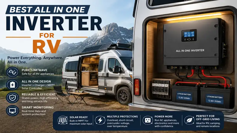 best all in one inverter for rv installed in a modern camper van solar power system