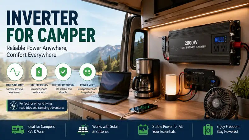 inverter for camper powering appliances and electronics inside a modern camper van setup