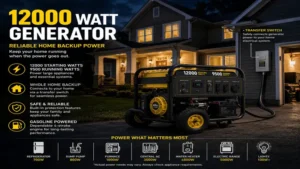 12000 watt generator supplying emergency backup power to a residential home