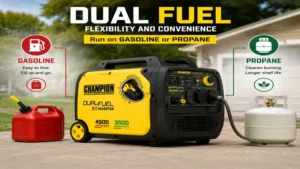 Champion dual fuel inverter generator supporting both gasoline and propane fuel options