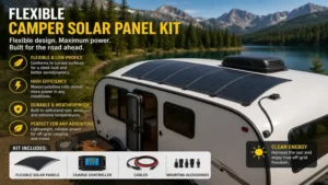 flexible camper solar panel kit mounted on a compact travel trailer roof