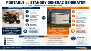 How much is a generac generator portable vs standby cost comparison for home backup power