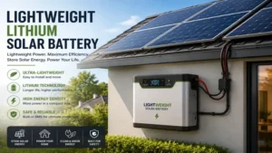 Lightweight lithium solar battery connected to rooftop solar panels