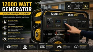 Electric start 12000 watt generator with advanced control panel and push button start