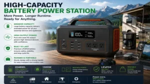 high-capacity battery power station with extended runtime for appliances outdoor use and emergencies