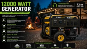 Quiet 12000 watt generator operating efficiently for camping and outdoor events