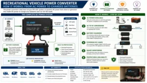 recreational vehicle power converter connected with RV electrical system components