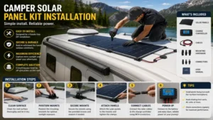 camper solar panel kit installation process on a modern camper van roof