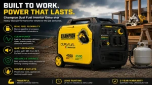 Champion dual fuel inverter generator designed for heavy-duty portable power performance