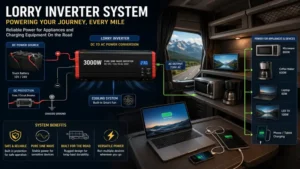 Commercial truck inverter system with lorry inverter supporting multiple devices on the road