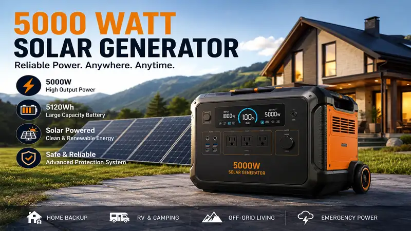 5000 watt solar generator providing reliable backup power for home, RV, and off-grid energy needs