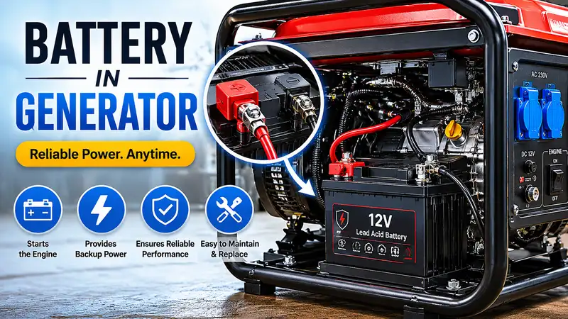 Battery in generator connected to provide reliable backup power during operation