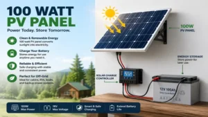 100 watt pv panel connected to a battery system for renewable energy storage and charging