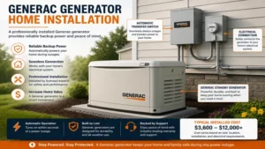Cost of generac generator installed with a standby generator beside a house and professional electrical connections