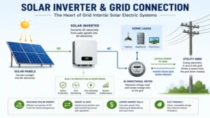 Solar inverter transferring electricity from grid intertie solar electric systems to the utility network